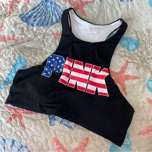 ❌SOLD❌ on ThredUp—VS Pink Black Americana High Neck Bikini Top
